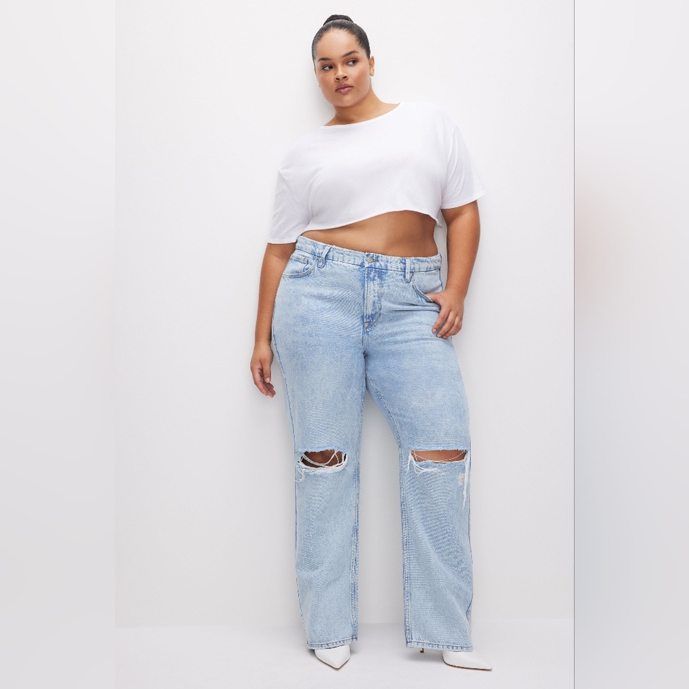 Good American Womens 90's Icon Blue High Rise Denim Straight Leg Jeans NWT